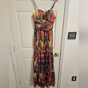 Loragal Red, Blue And Green Sleeveless Maxi Dress with Cutout Size Small Nwt